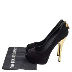 مملوكة مسبقًا حذاء كعب عالي لوي فيتون نعل سميك مقدمة مفتوحة أو ريللي سويدي أسود مقاس 38