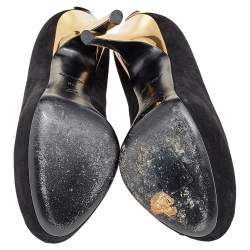 مملوكة مسبقًا حذاء كعب عالي لوي فيتون نعل سميك مقدمة مفتوحة أو ريللي سويدي أسود مقاس 38