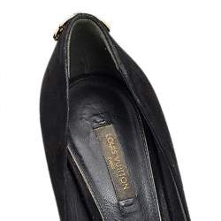 مملوكة مسبقًا حذاء كعب عالي لوي فيتون نعل سميك مقدمة مفتوحة أو ريللي سويدي أسود مقاس 38