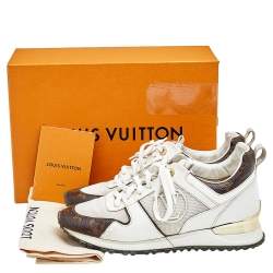 Louis Vuitton White/Brown Mesh And Monogram Canvas Run Away Sneakers Size 38