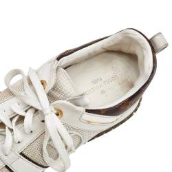 Louis Vuitton White/Brown Mesh And Monogram Canvas Run Away Sneakers Size 38
