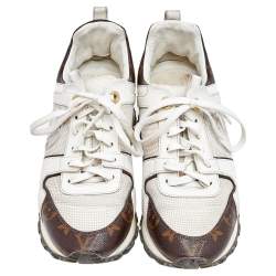 Louis Vuitton White/Brown Mesh And Monogram Canvas Run Away Sneakers Size 38