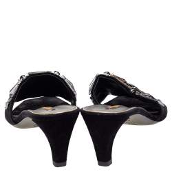 مملوكة مسبقًا Louis Vuitton Black Suede Crystal Embellished Slide Sandals Size 39
