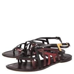 Pre Owned Louis Vuitton Multicolor Patent Leather Strappy Flat Sandals Size 39 