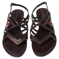 Pre Owned Louis Vuitton Multicolor Patent Leather Strappy Flat Sandals Size 39 