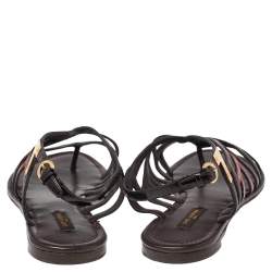 Pre Owned Louis Vuitton Multicolor Patent Leather Strappy Flat Sandals Size 39 