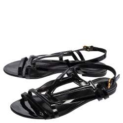 مملوكة مسبقًا Louis Vuitton Black Patent Leather Crossing Flat Sandals Size 41