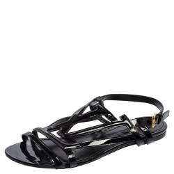 مملوكة مسبقًا Louis Vuitton Black Patent Leather Crossing Flat Sandals Size 41