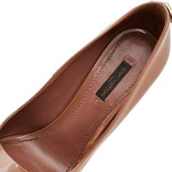 Louis Vuitton Dark Beige Patent Leather Oh Really! Peep Toe Platform Pumps Size 37.5