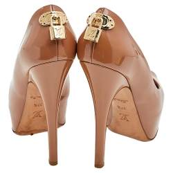 Louis Vuitton Dark Beige Patent Leather Oh Really! Peep Toe Platform Pumps Size 37.5