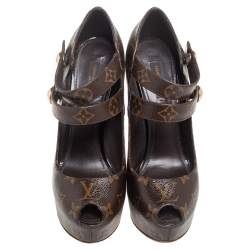 Pre Owned Louis Vuitton Monogram Coated Canvas Ritual Fetish Peep-Toe Platform Pumps Size 38.5