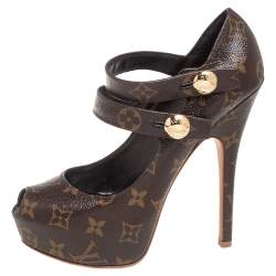 Pre Owned Louis Vuitton Monogram Coated Canvas Ritual Fetish Peep-Toe Platform Pumps Size 38.5
