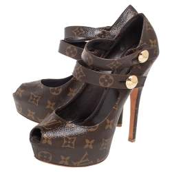 Pre Owned Louis Vuitton Monogram Coated Canvas Ritual Fetish Peep-Toe Platform Pumps Size 38.5