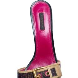 Pre Owned Louis Vuitton Brown/Pink Monogram Canvas and Leather Mule Sandals Size 41