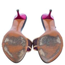 Pre Owned Louis Vuitton Brown/Pink Monogram Canvas and Leather Mule Sandals Size 41