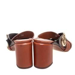 Pre Owned Louis Vuitton Brown Monogram Canvas and Leather Horizon Mule Sandals Size 37