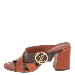 Pre Owned Louis Vuitton Brown Monogram Canvas and Leather Horizon Mule Sandals Size 37