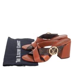 Pre Owned Louis Vuitton Brown Monogram Canvas and Leather Horizon Mule Sandals Size 37