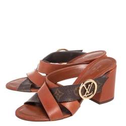 Pre Owned Louis Vuitton Brown Monogram Canvas and Leather Horizon Mule Sandals Size 37
