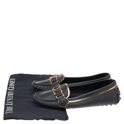 Pre Owned Louis Vuitton Black Leather Logo Loafers Size 36