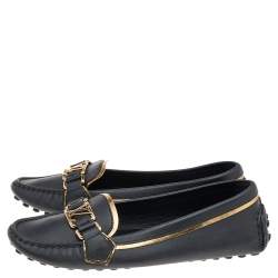 Pre Owned Louis Vuitton Black Leather Logo Loafers Size 36