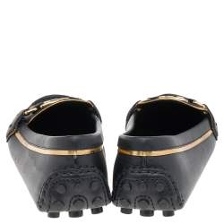 Pre Owned Louis Vuitton Black Leather Logo Loafers Size 36