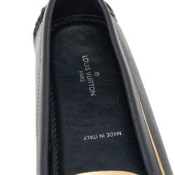 Pre Owned Louis Vuitton Black Leather Logo Loafers Size 36