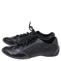 Louis Vuitton Black Leather and Monogram Canvas Low Top Sneakers Size 38
