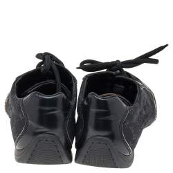 Louis Vuitton Black Leather and Monogram Canvas Low Top Sneakers Size 38