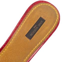 Pre Owned Louis Vuitton Blue-Red Monogram Denim and Crocodile Leather Mules Size 41