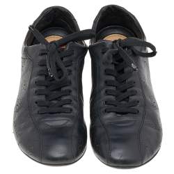 Louis Vuitton Black Monogram Perforated Leather Low Top Sneakers Size 38.5