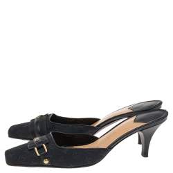 Louis Vuitton Black Monogram Embossed Canvas Slip On Mules Size 37.5