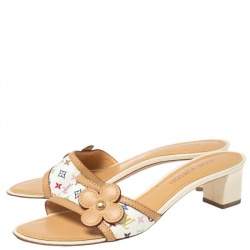 Louis Vuitton Multicolore Monogram Canvas and Leather Trim Flower Embellished Slide Sandals Size 41