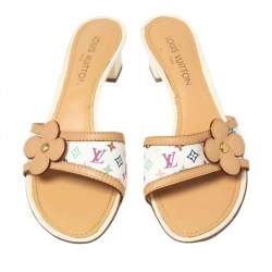 Louis Vuitton Multicolore Monogram Canvas and Leather Trim Flower Embellished Slide Sandals Size 41