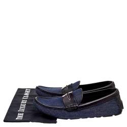 Louis Vuitton Blue/Brown Denim And Leather Slip On Penny Loafers Size 37