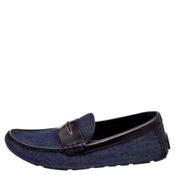 Louis Vuitton Blue/Brown Denim And Leather Slip On Penny Loafers Size 37