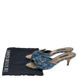 Louis Vuitton Blue Monogram Denim Flower Detail Slide Sandals Size 36