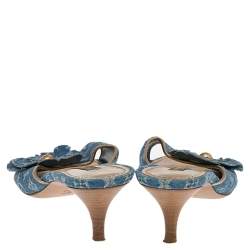 Louis Vuitton Blue Monogram Denim Flower Detail Slide Sandals Size 36