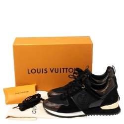 Pre Owned Louis Vuitton Black/Brown Monogram Mesh And Suede Run Away  Sneakers Size 38.5