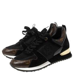 Pre Owned Louis Vuitton Black/Brown Monogram Mesh And Suede Run Away  Sneakers Size 38.5