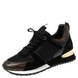 Pre Owned Louis Vuitton Black/Brown Monogram Mesh And Suede Run Away  Sneakers Size 38.5