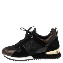 Pre Owned Louis Vuitton Black/Brown Monogram Mesh And Suede Run Away  Sneakers Size 38.5