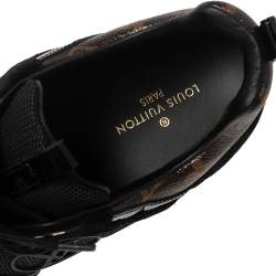 Pre Owned Louis Vuitton Black/Brown Monogram Mesh And Suede Run Away  Sneakers Size 38.5
