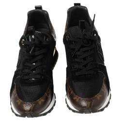 Pre Owned Louis Vuitton Black/Brown Monogram Mesh And Suede Run Away  Sneakers Size 38.5