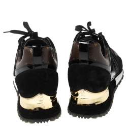 Pre Owned Louis Vuitton Black/Brown Monogram Mesh And Suede Run Away  Sneakers Size 38.5