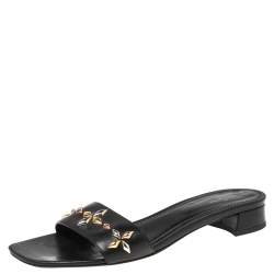 Pre Owned Louis Vuitton Black Leather Studs Embellished Slide Sandals Size 41