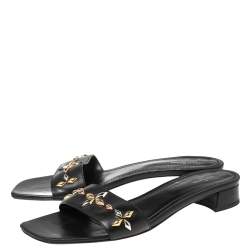 Pre Owned Louis Vuitton Black Leather Studs Embellished Slide Sandals Size 41