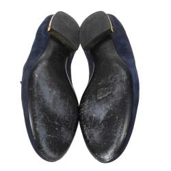 Pre Owned Louis Vuitton Blue Suede Embroidered Smoking Slippers Size 40 