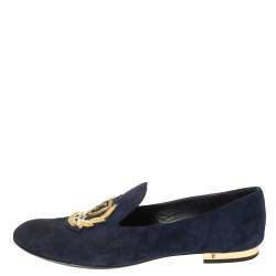 Pre Owned Louis Vuitton Blue Suede Embroidered Smoking Slippers Size 40 