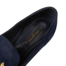 Pre Owned Louis Vuitton Blue Suede Embroidered Smoking Slippers Size 40 